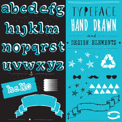Poster - Craft retro vintage typeface design. Stylish font for printing on paper and textile products, goods. Pop modern display vector letters. Hand drawn hipster typeface and set of design elements