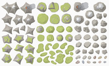 Set Of Landscape Elements. (top View)
Mountains, Hills, Rocks, Stones. (view From Above)