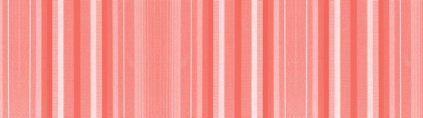 Poster - Bright pastel coral red white striped natural cotton linen textile texture background banner panorama