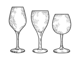 Wall Mural - wine glasses set sketch engraving vector illustration. T-shirt apparel print design. Scratch board imitation. Black and white hand drawn image.