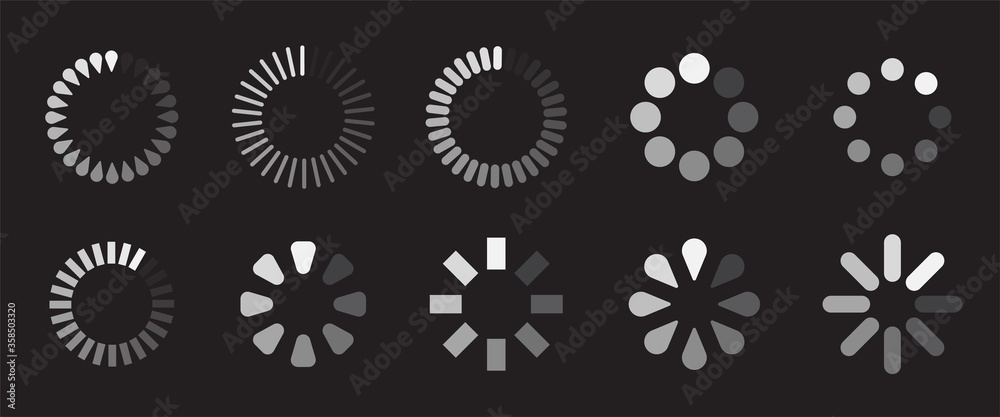 Circle loader icon collection. White round progress bar. Loading ...