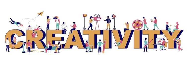 Aufkleber - Creativity typography vector banner template. Creative people professions. Graphic and motion designer, digital artist filmmaker creating vector illustration, animated video. Graphic and motion design