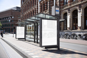 Urban City Bus Stop Poster Display Mockup