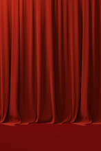 3d Render Red Velvet Curtain Object, Podium