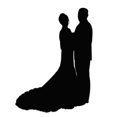 vector, isolated, bride and groom black silhouette