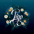 Ligo. Midsummer. Latvian midsummer holiday calligraphy with floral background. Lettering with vector illustration.