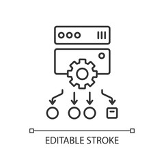 Wall Mural - Load balancing linear icon. Internet resource optimization. Reverse server data distribution thin line customizable illustration. Contour symbol. Vector isolated outline drawing. Editable stroke