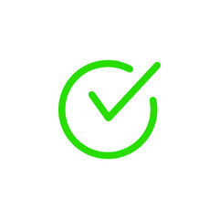 Green check mark icon. Tick symbol in green color, vector illustration.