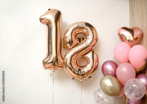 18 years balloons on the white wall. Poster Mural XXL