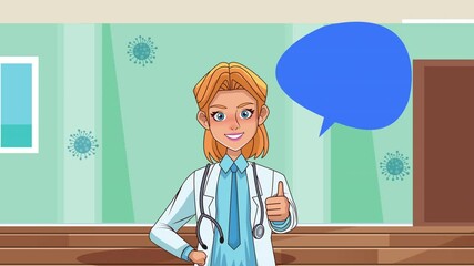 Wall Mural - female doctor professional in hospital corridor character animation