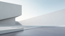 Empty Concrete Floor For Car Park. 3d Rendering Of Abstract White Building With Blue Sky Background.