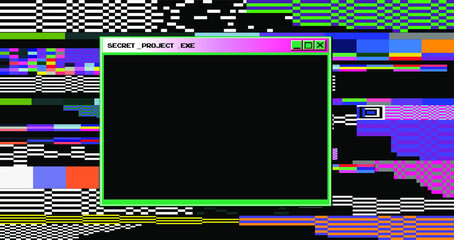 Poster - Glitched screen with random colorful pixel noise pattern. Vaporwave and webpunk style background.