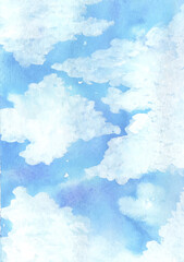 Wall Mural - abstract watercolor bright blue sky with clouds