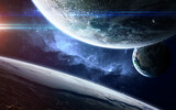 Fototapeta Fototapety kosmos - Abstract scientific background - glowing planet in space
