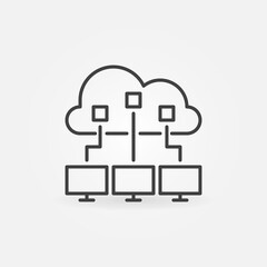 Wall Mural - Cloud Computing outline icon. Vector Cloud with three Computers concept line symbol