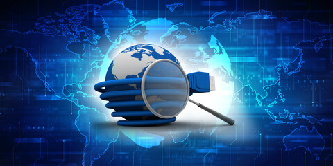 Poster - 3d rendering Network connection, internet communication and computer technology concept, closeup view of curved ethernet cable plug connector search concept
