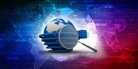 Poster - 3d rendering Network connection, internet communication and computer technology concept, closeup view of curved ethernet cable plug connector search concept