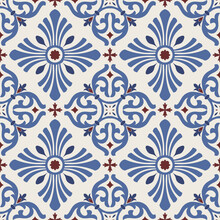 Seamless Damask Pattern. Majolica Pottery Tile, Blue, White Azulejo, Original Traditional Portuguese And Spain Decor. Seamless Pattern With Victorian Motives. Vector Illustration.