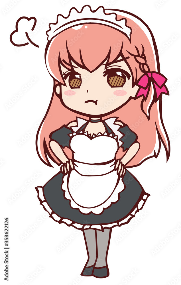 プンプンするアニメ風のメイドさん