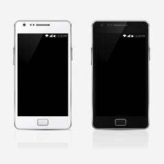 rectangular stylish mobile white and black phone isolated, realistic vector illustration.