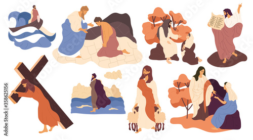 Cuadros en Lienzo Set of eight different biblical scenes with Christ, his disciples and Mary inclu
