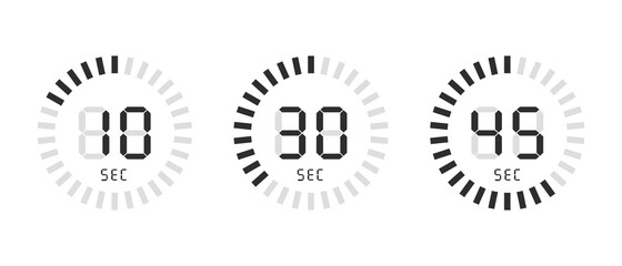 Poster - Set Watch icon with a digital display. Digital timers isolated on transparent background. Vector illustration.
