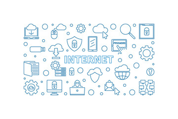 Poster - Internet concept horizontal banner in thin line style. Vector illustrationInternet concept horizontal banner in thin line style. Vector illustration