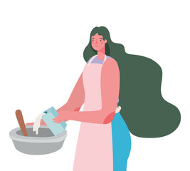 Wall Mural - Woman cartoon cooking with bowl and apron design, Cook kitchen eat and food theme Vector illustration