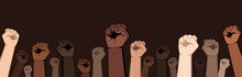 Many Raised Fists Of Different Shades.