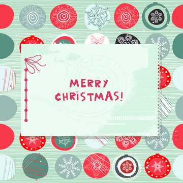 Merry Christmas poster, Christmas ball and snowflakes with decoration elements. This illustration can be used as a greeting card, poster or print.