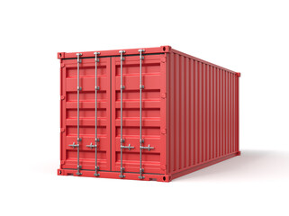 Poster - 3d rendering of closed red shipping container isolated on white background