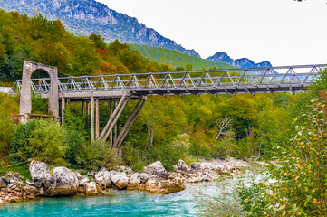 Wall Mural - It's Scepan Polje Bridge, a border crossing point between Montenegro and Bosnia and Herzegovina, where the River Drina forms the border between the two countries.