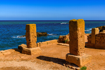 Wall Mural - Mediterranean coast of Tipasa, a colonia in Roman province Mauretania Caesariensis, nowadays Algeria. UNESCO World Heritage Site