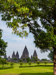 Wall Mural - Prambanan Hindu Temple view in Yogyakarta, Java Island, Indonesia, its most beautiful Hindu temple in Indonesia