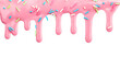 canvas print picture - Pink dripping frosting icing with colorful sprinkles isolated on white background