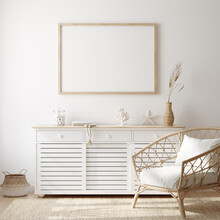 Mockup Frame In Cozy Coastal Style Home Interior, 3d Render