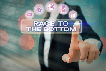 Poster - Conceptual hand writing showing Race To The Bottom. Concept meaning competition of companies Sacrifice qualities standards