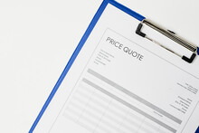 Price Quote Document. Close-up View Of Quotation. Commercial Documentary