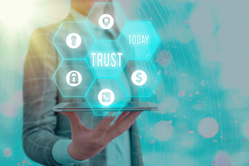 Poster - Word writing text Trust. Business photo showcasing firm belief in the reliability truth ability or strength of someone