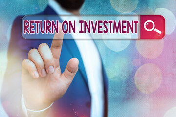 Poster - Handwriting text writing Return On Investment. Conceptual photo reviewing a financial report or investment risk analysis