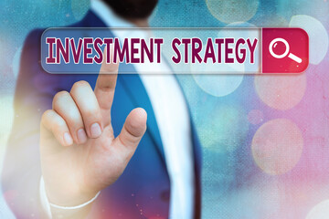 Poster - Handwriting text writing Investment Strategy. Conceptual photo what guides an investor decision based on goals risk etc