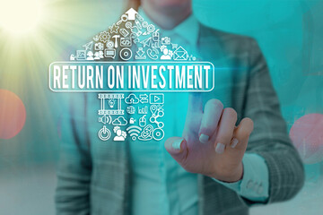 Poster - Word writing text Return On Investment. Business photo showcasing reviewing a financial report or investment risk analysis