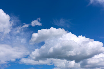 Blue sky background with white clouds.