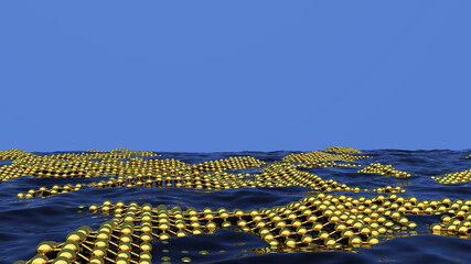 Aufkleber - Abstract business science or technology background with golden lattice over the water surface. 3D illustration