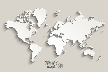  World map paper. Political map of the world on a gray background.