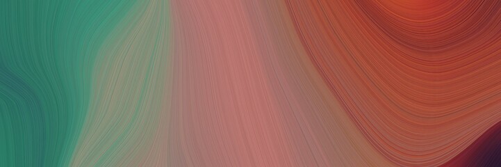 Poster - abstract colorful horizontal banner with pastel brown, sea green and sienna colors. fluid curved flowing waves and curves for poster or canvas
