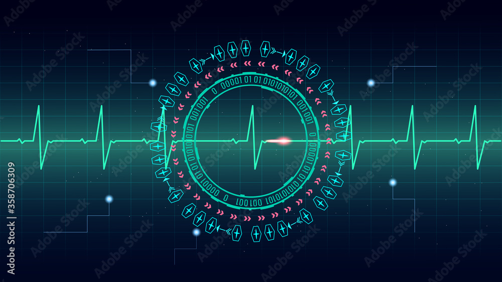 Heart pulse or ekg in monitor for UI Hi-tec interface blue digital ...