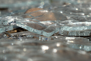 shattered glass close up with metal frame