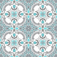 Wall Mural - Vintage seamless pattern in Portugal style. Azulejo. Majolica pottery tile. original traditional Portuguese and Spain decor. Seamless floral pattern. Vector illustration