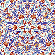 Seamless Turkish Colorful Pattern. Vintage Multicolor Pattern In Eastern Style. Endless Floral Pattern Can Be Used For Ceramic Tile, Wallpaper, Linoleum, Textile, Web Page Background. Vector